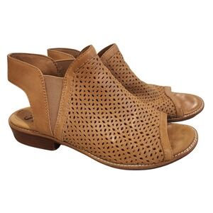 Sofft‎ Nalda Leather Peep Toe Bootie Sandals Tan Side Zip Laser Cut Size 9M